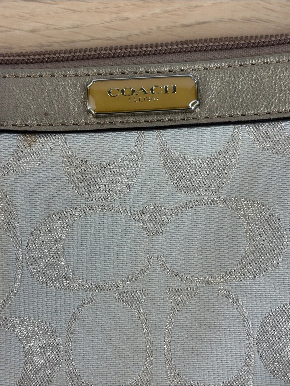 Vintage Y2K Coach Iconic Signature C Pleated Wristlet Metallic Gold Lurex Thread
